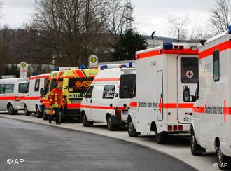 Ambulances at a high school in Winnenden, souther Germany, following a shooting