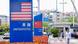 Signs with the US flag and Chinese flag at the Qingdao free trade port in China